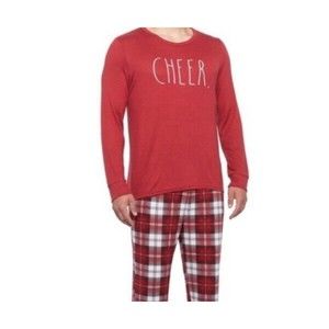 Rae Dunn Men’s CHEER Pajama Top Holiday Loungewear Red Snags Size Large